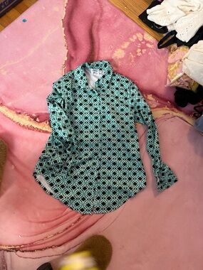 Princess Polly Geometric Mint and Black Long Sleeve Blouse